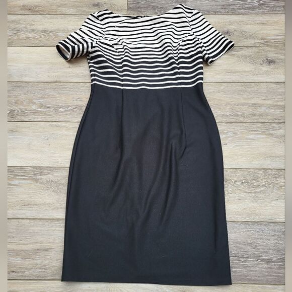Jones New York high waisted dress black white striped top, solid bottom - size 4 - Picture 1 of 11